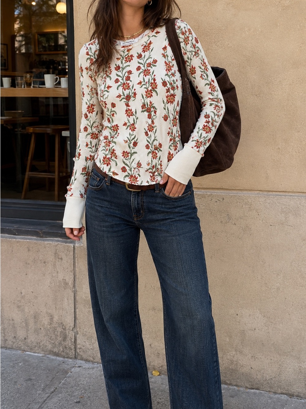 Free People Floral Thermal Long Sleeve Top Size Xs Boho Cottage core Cabin core
